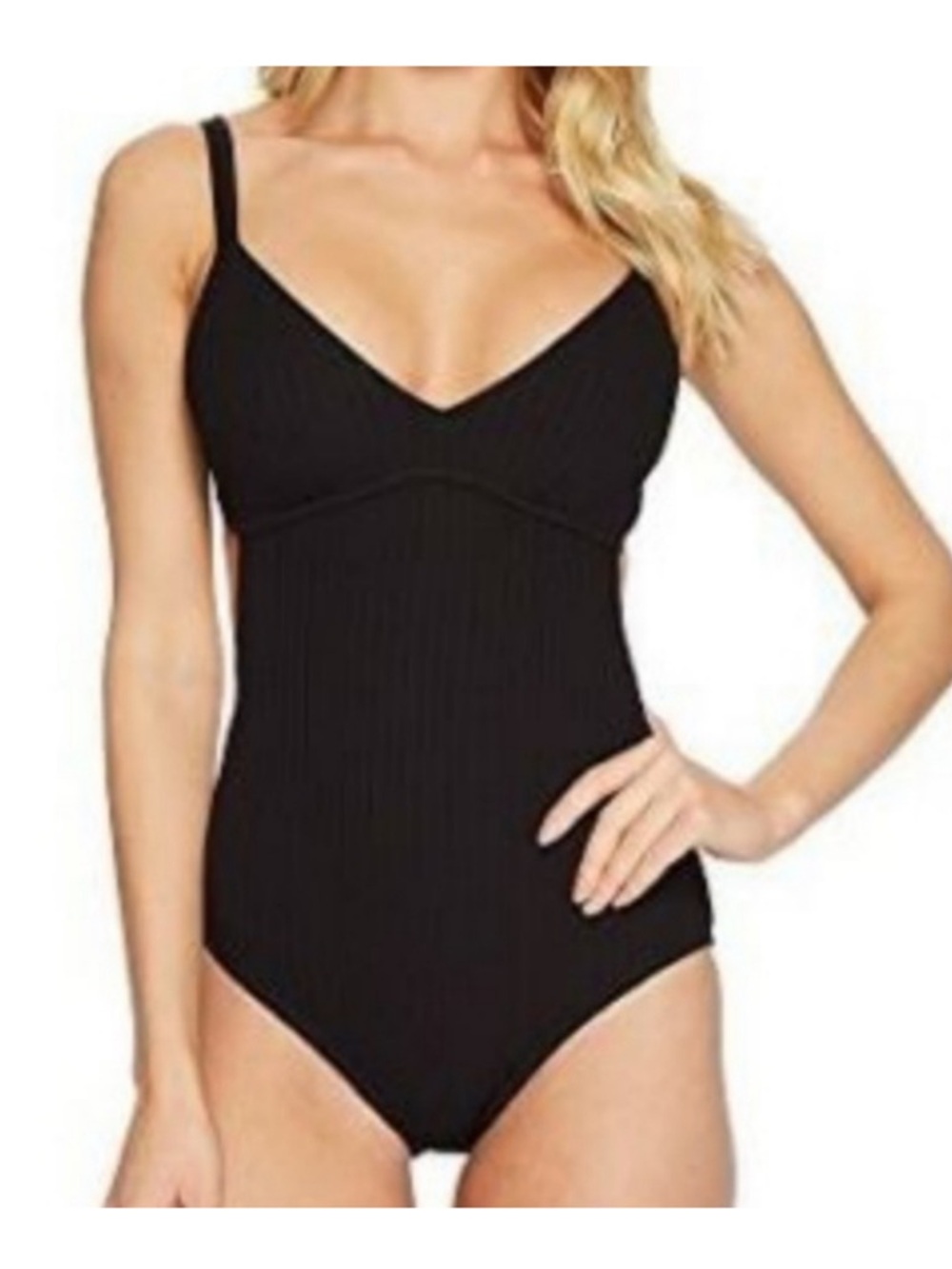 Seafolly Inka Rib Maillot One Piece Swimsuit Black Ribbed NWT US Size 10